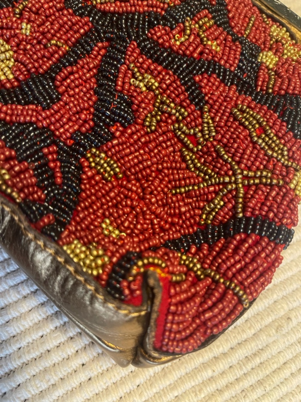 Patricia Nash Red Beaded Floral Shoulder Bag with Gold Accents - Picture 3 of 13